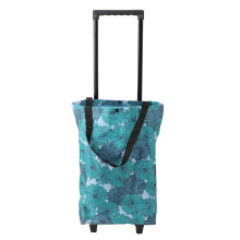 Shopping Cart with Wheels Retractable Handle Blue Daisy Pattern High Load Bearing Large Capacity ABS Waterproof Oxford Cloth Portable Trolley Bag