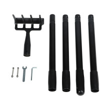 Ancinho de jardinagem com cabo ergonômico em aço inoxidável e comprimento ajustável, ideal para cultivar e soltar a terra. Possui 4 seções.