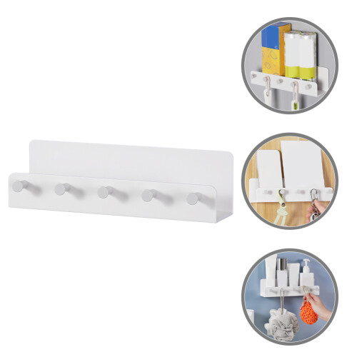 White Plastic Wall Key Organizer Rack with Hooks and Storage Tray 1