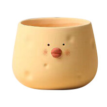 Vaso de cerâmica fofo em formato de pintinho de desenho animado, ideal para decoração de interiores e exteriores, casa e jardim. Cor amarela.
