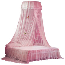 Universeller Betthimmel mit Kuppelform, Einzeleingang, feines Netzgewebe, Spitzengardine im Prinzessinnenstil, einfache Montage, Rosa