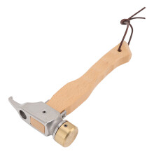 Campinghamer, mini met houten handvat en gat in de kop, draagbare multifunctionele hamer met koord, koperkleurig en roestvrij staal.