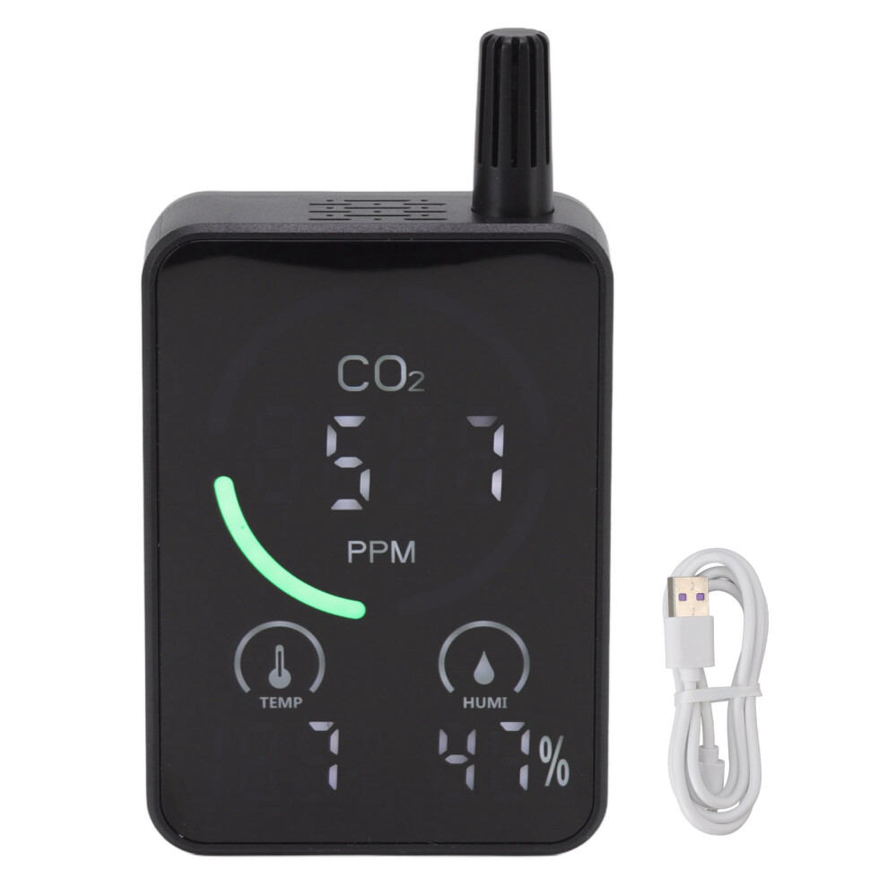 Carbon Dioxide Detector Black Far Infrared Air Quality Monitor With Temperature Humidity Testing For Home 3289633300085