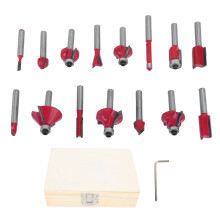 15-teiliges 1/4-Zoll-Schaft-Fräserset aus Kohlenstoffstahl und Kiefernholz, professionelles und hochpräzises Fräserset für Heimwerkerarbeiten, Rot