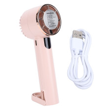 Mini handventilator met halfgeleiderkoeling, digitaal display en ijskoeling, geschikt voor bureau en nachtkastje, USB-oplaadfunctie, roze.