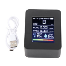 Luchtkwaliteitsdetector 5-in-1 Milieumonitor voor HCHO, TVOC, CO2, temperatuur en vochtigheidsdetectie