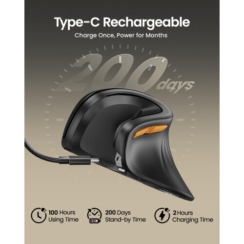 ProtoArc Ergonomic EM11 NL Mouse, Vertical Wireless Mini Mouse Rechargeable Type C Mice with 2 (Bluetooth + USB Connection), iPad, Mac, Windows 2