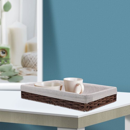 1Pc Coffee Rattan Basket Desktop Storage Sundries Organizer Box 2