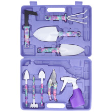 9Pcs Gardening Tool Kit Purple Printing Pruning Tool Set for Outdoor Indoor Garden