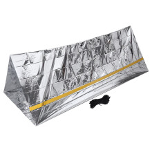 Noodtent, herbruikbaar, opvouwbaar, lichtgewicht, gemaakt van PET-aluminiumfolie, thermische deken, overlevingsonderdak voor wandelen en kamperen.