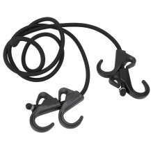 Campingtouw met UV-bestendige POM-stof, zwarte haken en elastische koorden voor het bundelen van bagage.