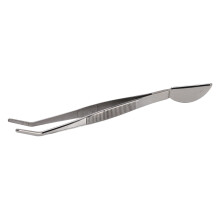 Stainless Steel Bonsai Tweezers Long Tweezers with Crescent Moon Spatula Head for Potted Loosening Soil Planing Grass Curved Style