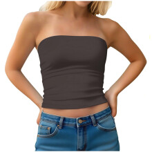 Ensfarvet Y2K stropløs tube top til kvinder - Dobbeltlags sexet bandeau crop top, slim fit til sommertøj til kvinder (S-XXL)