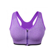 Dames sportbeha in effen kleur, plus size, ultradun, grote maat, met ritssluiting aan de voorkant en volledig gewatteerde cups.
