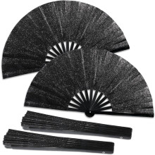 2pcs Glitter Black Folding Rave Fans – Compatible with Club, Party, Dance & Tai Chi – Decorative Handheld Fans for Men & Women