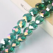 20pcs 8mm 10mm Shiny Heart Faceted Crystal Glass Loose Beads for Jewelry Making-Peacock Green AB-10mm