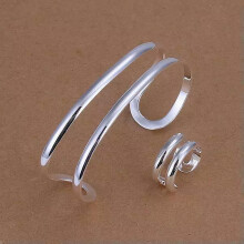 Wholesale 925Sterling Silver Two Lines Women Cuff Bracelet Rings Set YS233-default