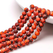 50pcs 8mm Round Black Spots Coated Opaque Glass Beads lot for Jewelry Making-Orange