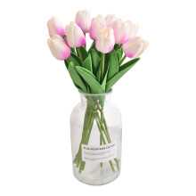 10 tulipani artificiali con vaso, bouquet di fiori di seta effetto realistico, fiori finti da 35 cm, decorazione floreale primaverile per matrimoni e