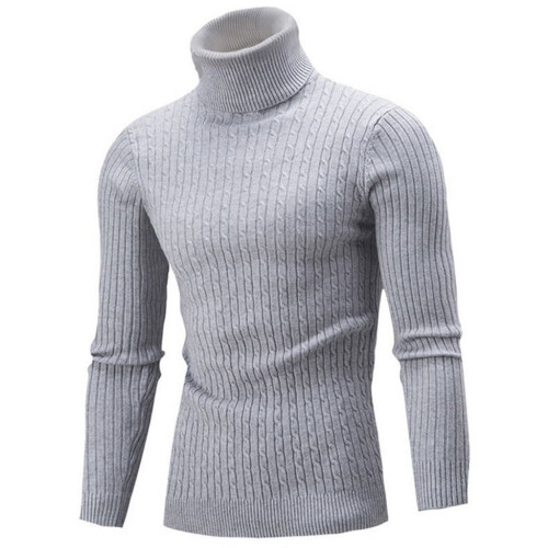 Herren-Rollkragenpullover, modische Zopfstrickpullover, schlichter einfarbiger Pullover