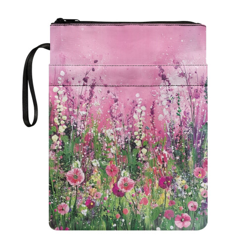 Θήκη Βιβλίου Pink Meadow Field από Πολυεστερικό Ύφασμα, Επαναχρησιμοποιούμενη, με