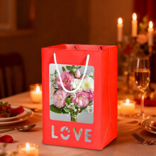 Bolsa de regalo para el Día de San Valentín con ventana transparente, 7x5x9.84", bolsa de papel resistente roja para flores, cumpleaños y