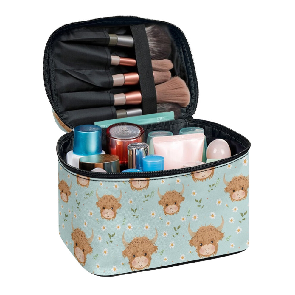 Little Cow Flowers Portable Makeup Cosmetic Bag Organizer Travel Portable Travel Cosmetic Bag Portable Traveling Travel Make Up Organizer