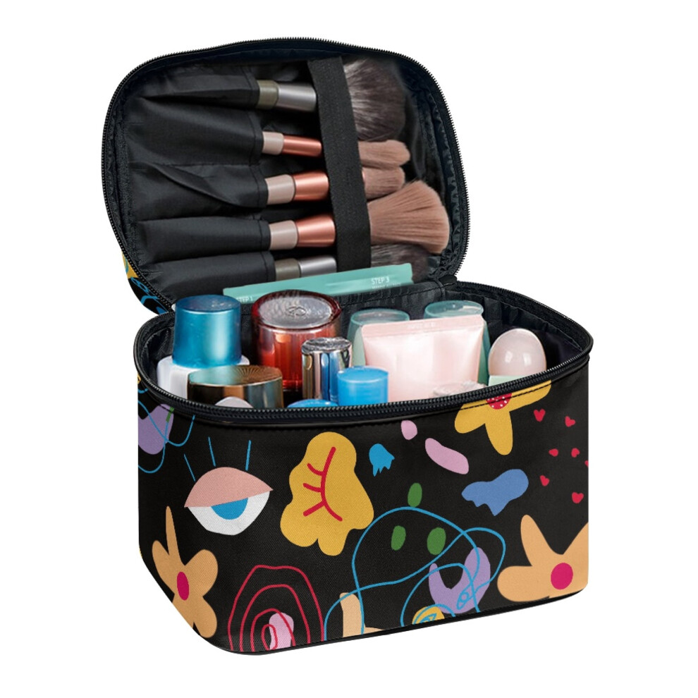 Portable Makeup Organizer Case Large Capacity Makeup Brush Holder Bag with Brush Slots Effortless Organization Abstract Doodles