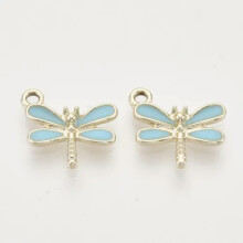 100x Dragonfly Light Gold Plated Alloy Charms with Enamel Pendant 14.5x15.5x3mm-Turquoise