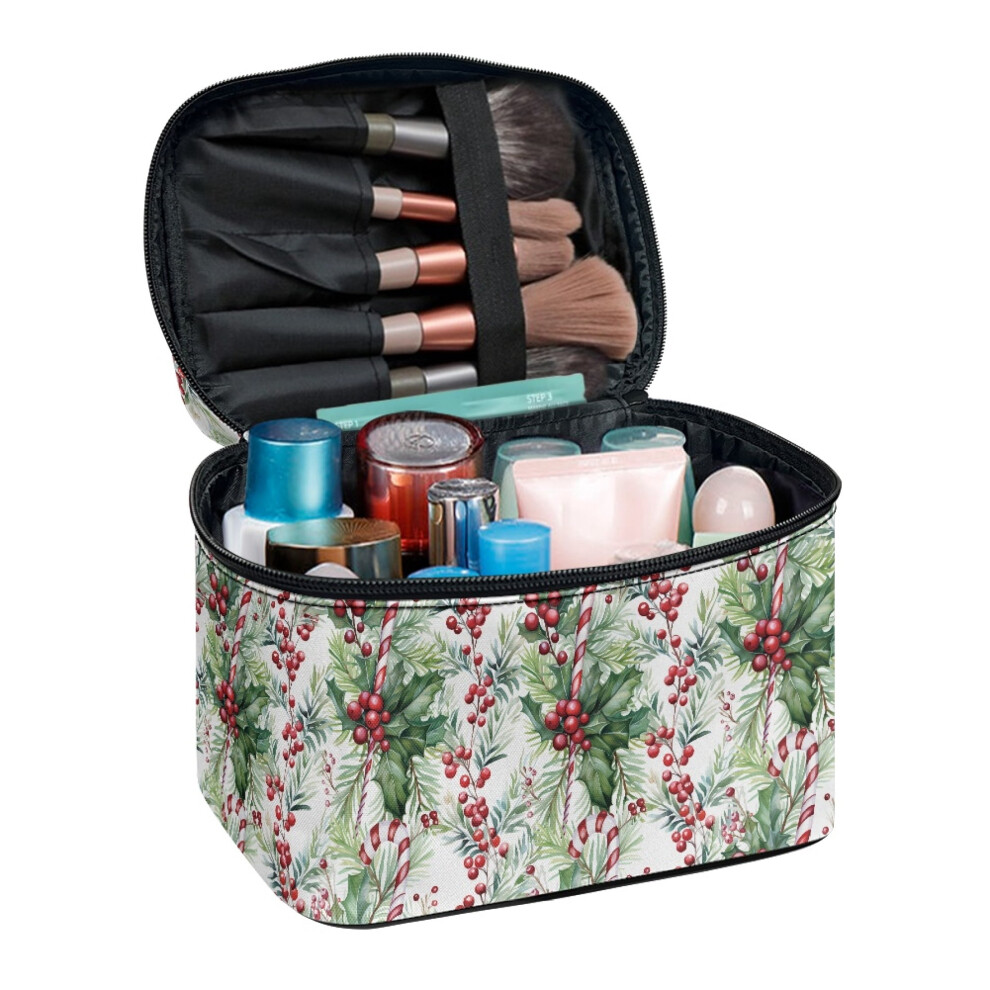 with Slip-in Pockets Cosmetic Makeup Bag Beauty Brush Holder Holiday Berry Design Large Capacity