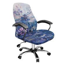 Dragonfly Flower Print Computer Chair Cover, Universal Office Chair Slipcover, Removable Anti-Dust Gaming Seat Protector Blue