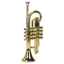 Playable Toy Trumpet for Kids, Golden Plastic Beginner Musical Instrument with Easy Valve and Comfortable Grip