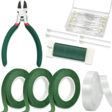 Floral Tape & Wire Kit with 50 Boutonniere Pins, Wire Cutter, Green Tape for Fresh Flowers, Wreath Making Supplies