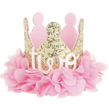 Baby Girls Sweet Flowers Sparkling Sequins Crown Number Birthday Party Headband Two