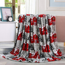 Christmas Plush Blanket House Snowman Animal Printed Holiday Blanket Double Sided Velvet Throw Blanket Soft Warm Christmas Decoration for Bed Sofa