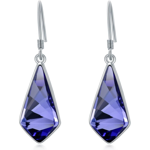 Amethyst Rhombus Drop Earrings 925 Sterling Silver