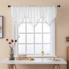 Priehľadné trojuholníkové voálové volány s boho korálkami a strapcami, 50"x23,6", do kuchyne, spálne, obývačky, kúpeľne