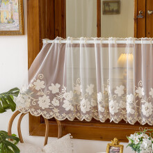 Top-kevin Lace Kitchen Tier Curtains, Sheer Scalloped Floral Embroidered Small Cafe Curtain, Light Filtering Short Curtains for Living Room Bathroom