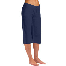 Dame marineblå Capri yogabukser – bomulds- og hørblanding, elastisk talje, kort længde, strand- og fritidstøj (XXXXL)