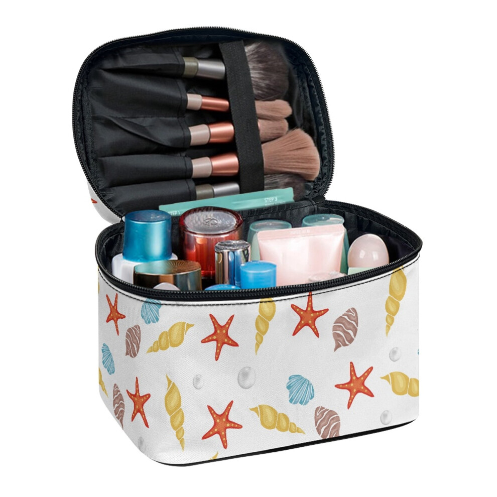 Sea Shell Case Portable Travel Toiletry Makeup Bag with Brush Slots Polyester Make Up Organizer Bag Desktop Neatness