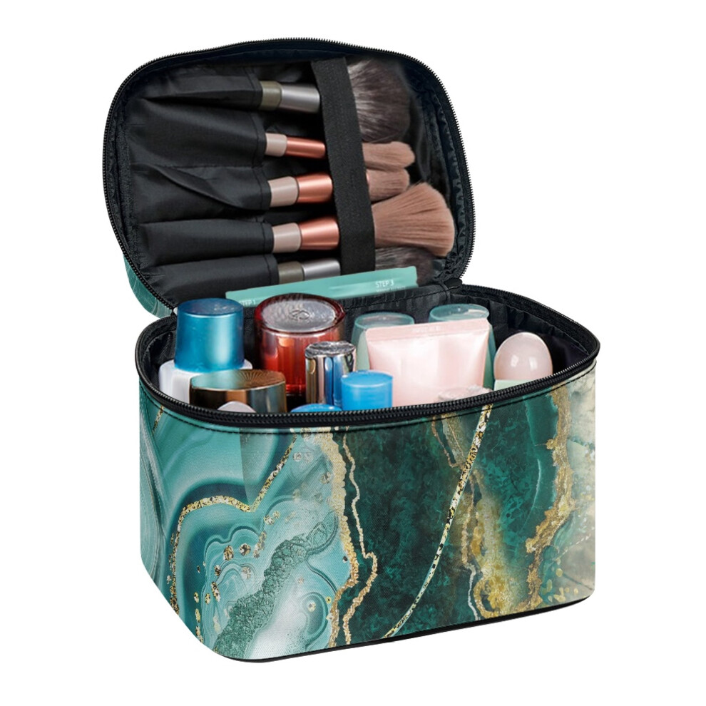 Marbling Travel Makeup Case Makeup Bag Organizer 8.86 x 6.5 x 5.9 Inches Polyester Brush Holders Desktop Neatness
