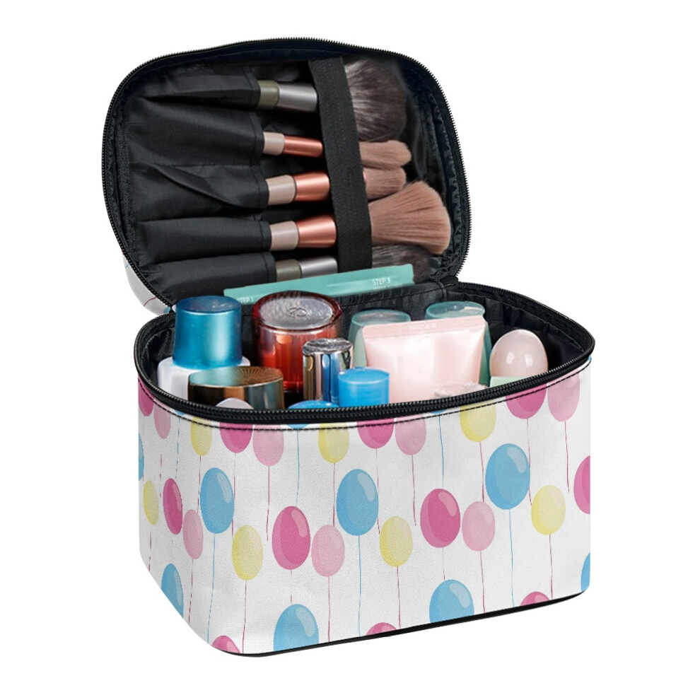 Travel Makeup Organizer with Brush Slots Fold Flat Colorful Balloon Patterns Carry-on Travel Essentials
