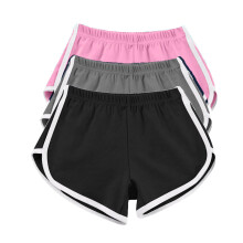 Dames katoenen sportshorts (3-pack) – Zwart, gebroken wit, roze – Yoga, workout & lounge – M