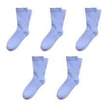 Xinwanna 5 Pairs Crew Socks for Women Ribbed Knit Slouch Boot Socks Breathable Crochet Long Piles Socks for High School Girls (Blue)