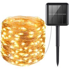 Morttic 300-LED Solar String Lights, 98FT Warm White Copper Wire Fairy Lights, Waterproof Indoor/Outdoor – Compatible with Garden, Patio, Trees