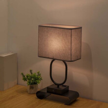 Bedside Table Lamp With 2 USB Charging Portsh And 2 AC Sockets Press Lamp With Fabric Linen Shade For Living Room Bedroom Office Reading Work G-ray