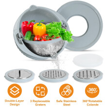 4in1 Kitchen Colander w/ Mixing Bowl Set Food Strainers Stainless Steel Colanders Set Blue