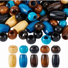 150pcs 10-Style Wood Craft Beads, 10mm Hole, Loose Spacer Beads for Macramé, Hair Braids & Jewelry Making