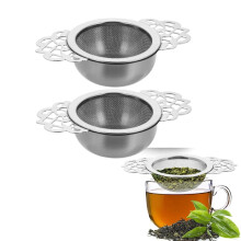 2er-Pack Teesiebe aus Edelstahl mit Tropfschalen, Doppelflügelgriffen und extrafeinem Sieb – kompatibel mit allen Teekannen