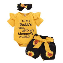 Nyfødt pigetøj Baby Lille frække outfits Flæsedragt Blomsterbukser Sødt pigetøj (Gul, 6-12m)